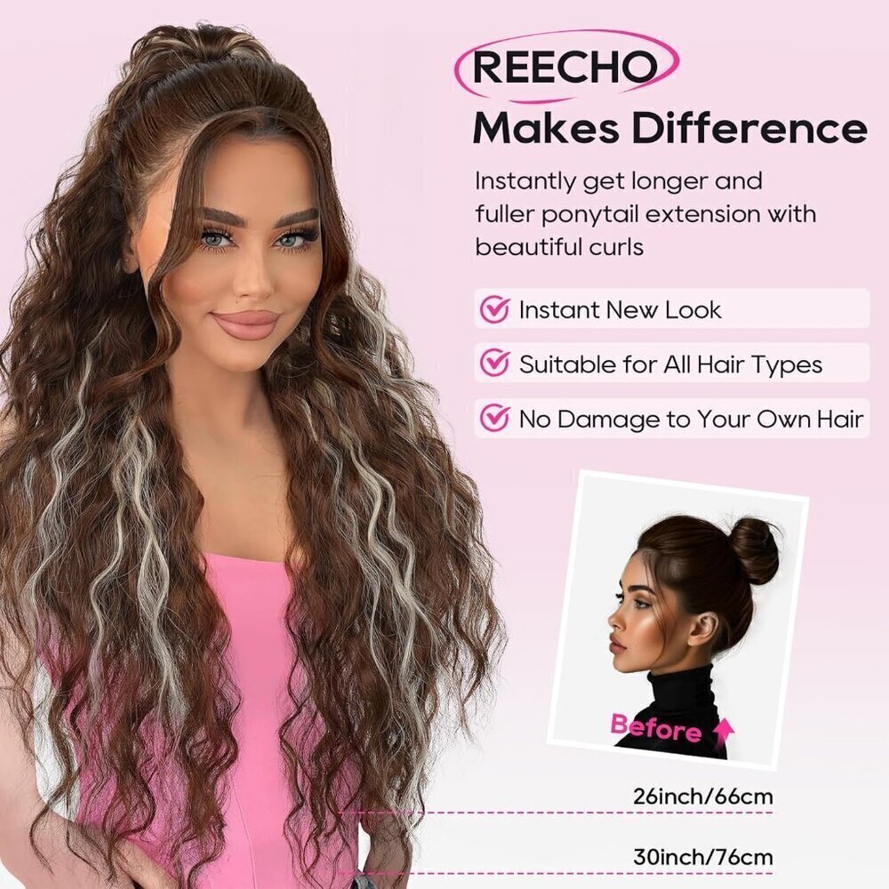Ponytail Extension 26" Long Claw Clip Ponytail Extension Curly Wavy Pony Tails H - Picture 4 of 8